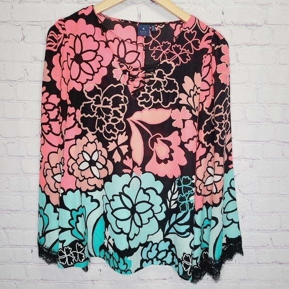 Kaari Blue Tops - Kaari Blue Lace Bell Sleeve Blouse